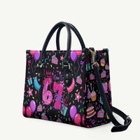 7th Birthday Girl Leather Bag with Cake Balloons Confetti and I Was 6 Now I'm 7