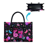 7th Birthday Girl Leather Bag with Cake Balloons Confetti and I Was 6 Now I'm 7