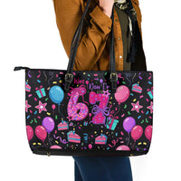 7th Birthday Girl Leather Tote Bag with Cake Balloons Confetti and I Was 6 Now I'm 7