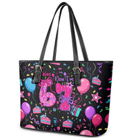 7th Birthday Girl Leather Tote Bag with Cake Balloons Confetti and I Was 6 Now I'm 7