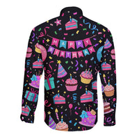 7th Birthday Girl Long Sleeve Button Shirt with Cake Balloons Confetti and I Was 6 Now I'm 7