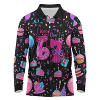 7th Birthday Girl Long Sleeve Polo Shirt with Cake Balloons Confetti and I Was 6 Now I'm 7