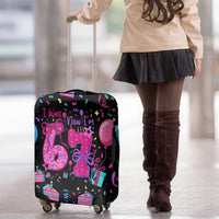 7th Birthday Girl Luggage Cover with Cake Balloons Confetti and I Was 6 Now I'm 7