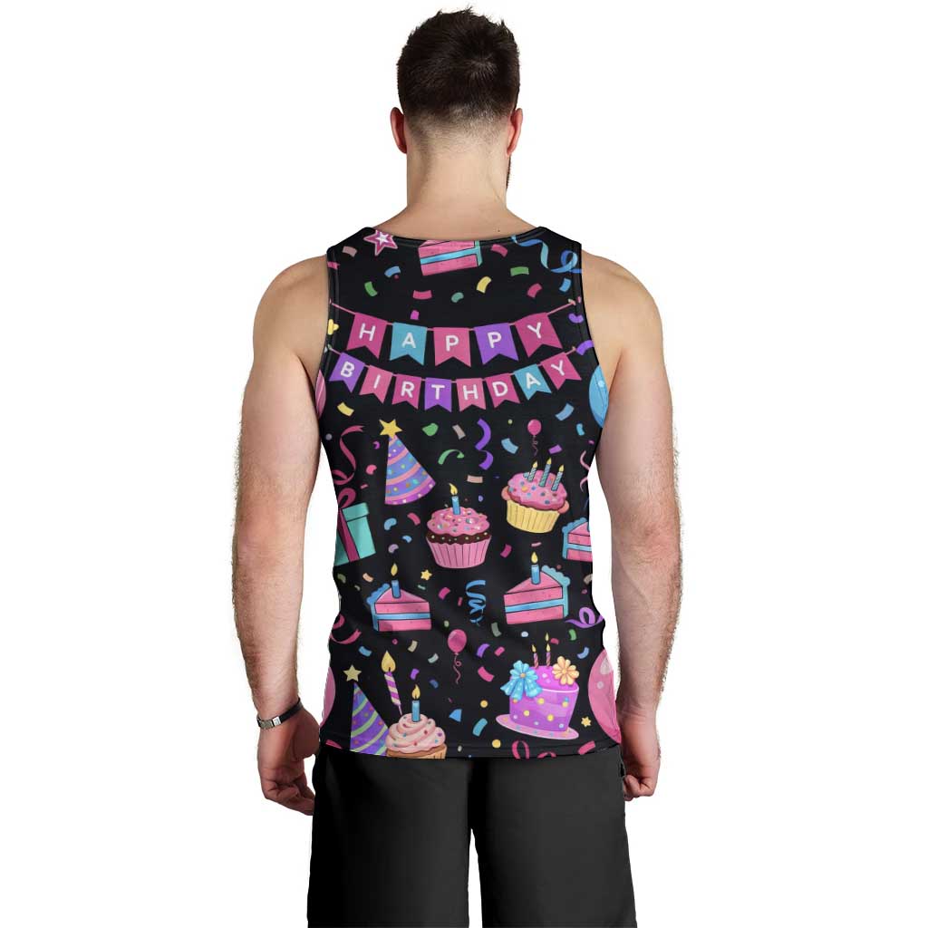 7th Birthday Girl Men Tank Top with Cake Balloons Confetti and I Was 6 Now I'm 7