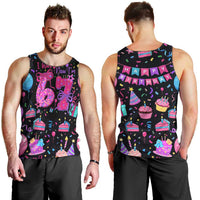 7th Birthday Girl Men Tank Top with Cake Balloons Confetti and I Was 6 Now I'm 7