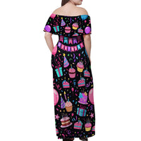 7th Birthday Girl Off Shoulder Maxi Dress with Cake Balloons Confetti and I Was 6 Now I'm 7