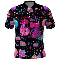 7th Birthday Girl Polo Shirt with Cake Balloons Confetti and I Was 6 Now I'm 7