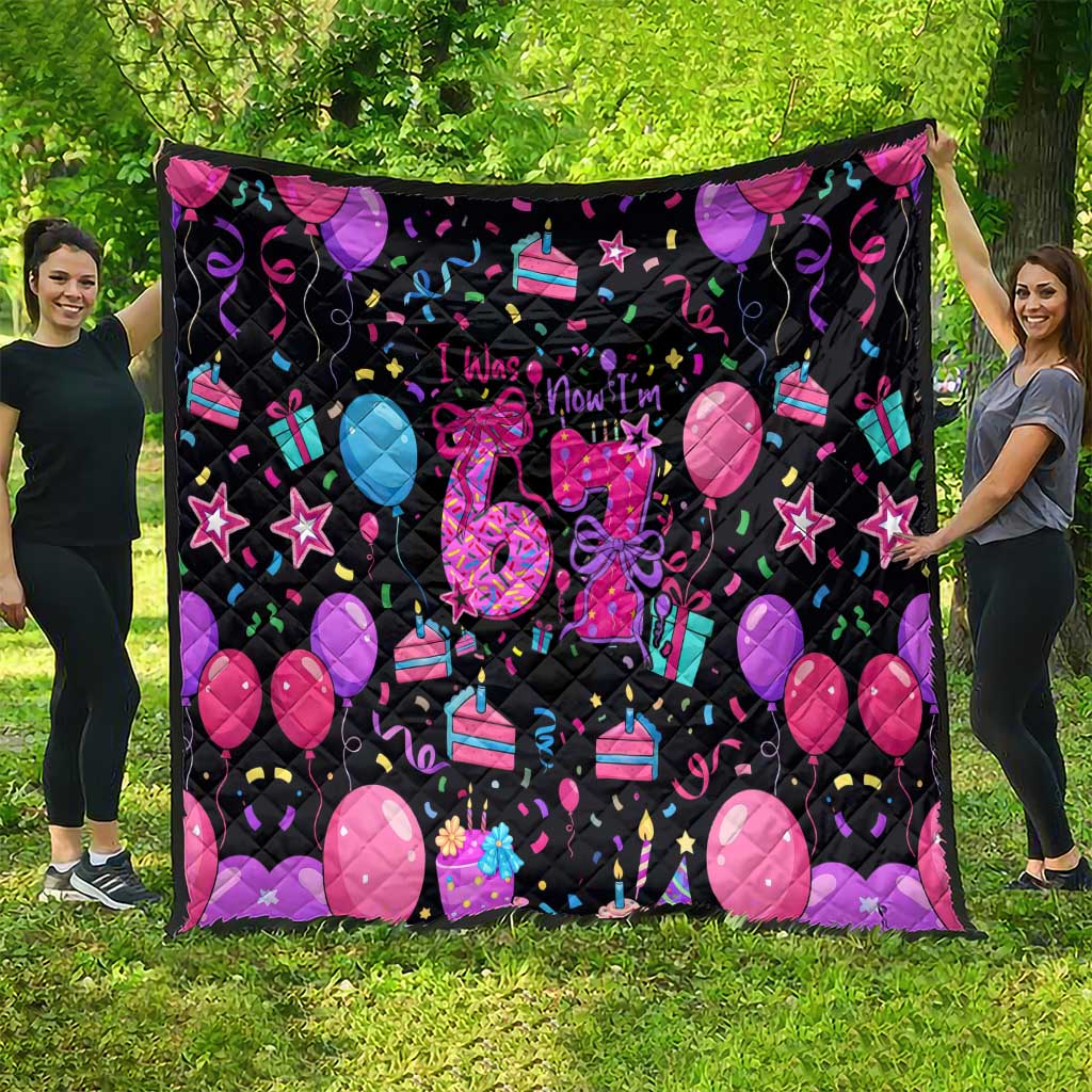 7th Birthday Girl Quilt with Cake Balloons Confetti and I Was 6 Now I'm 7