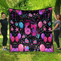 7th Birthday Girl Quilt with Cake Balloons Confetti and I Was 6 Now I'm 7