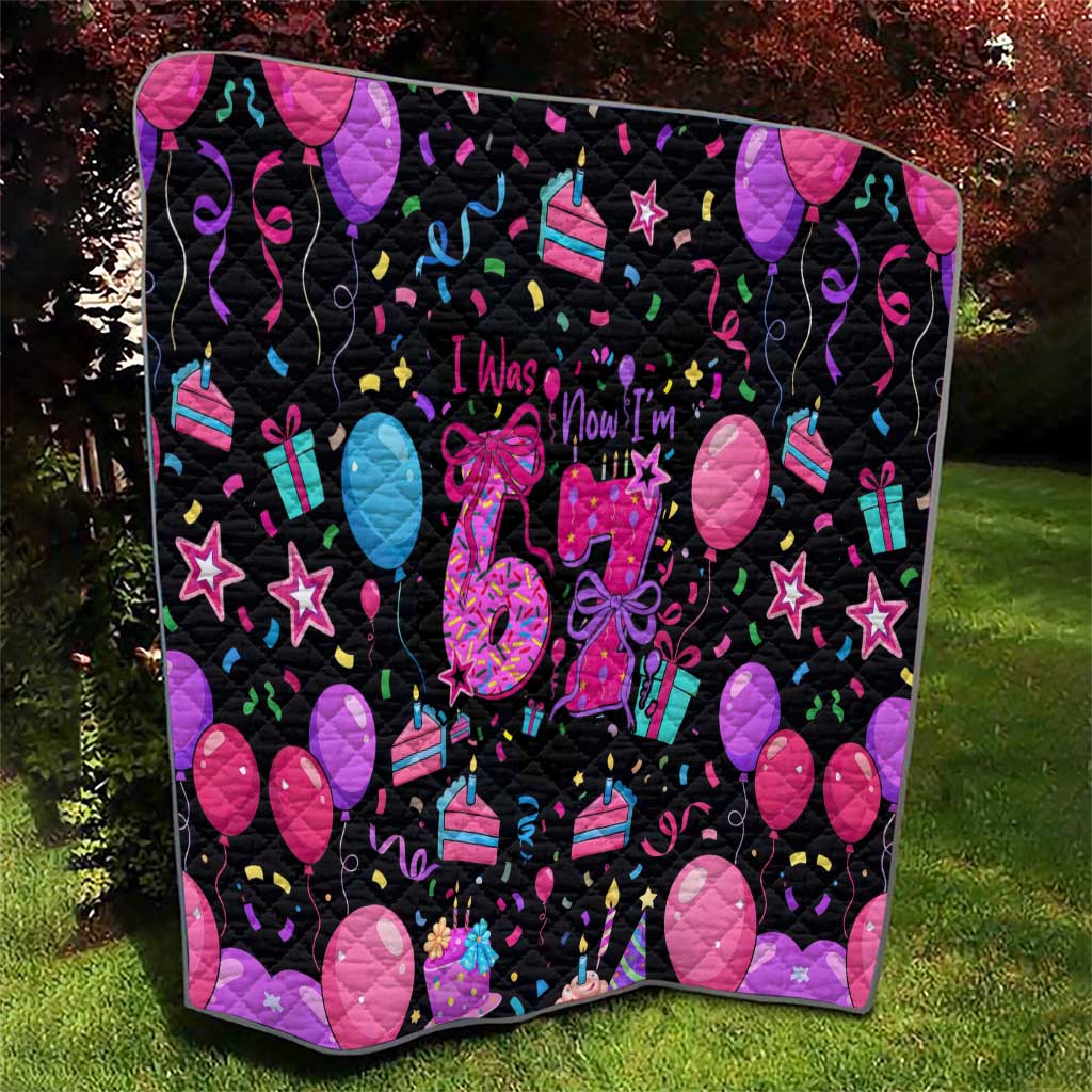 7th Birthday Girl Quilt with Cake Balloons Confetti and I Was 6 Now I'm 7
