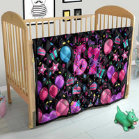 7th Birthday Girl Quilt with Cake Balloons Confetti and I Was 6 Now I'm 7