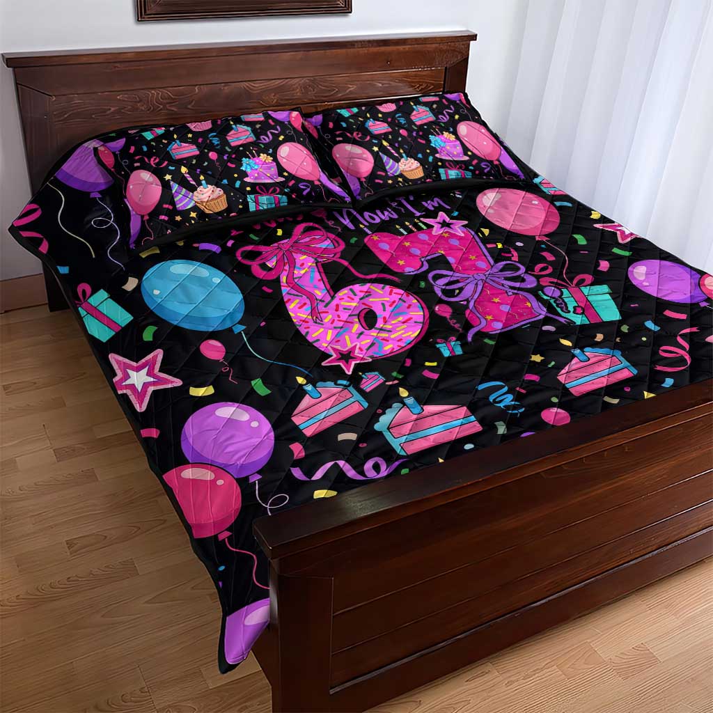 7th Birthday Girl Quilt Bed Set with Cake Balloons Confetti and I Was 6 Now I'm 7