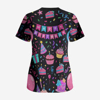 7th Birthday Girl Scrub Top with Cake Balloons Confetti and I Was 6 Now I'm 7