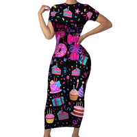 7th Birthday Girl Short Sleeve Bodycon Dress with Cake Balloons Confetti and I Was 6 Now I'm 7