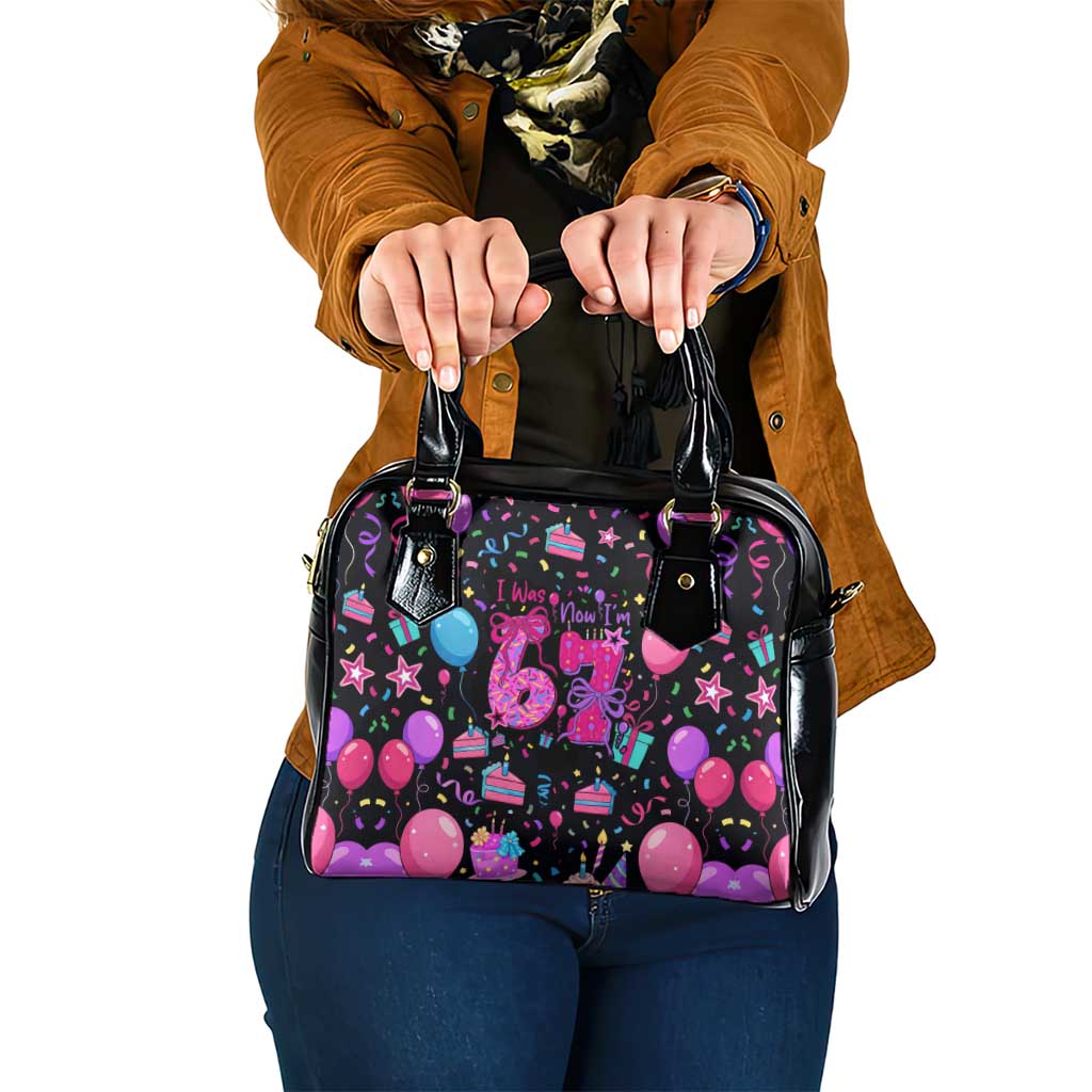 7th Birthday Girl Shoulder Handbag with Cake Balloons Confetti and I Was 6 Now I'm 7