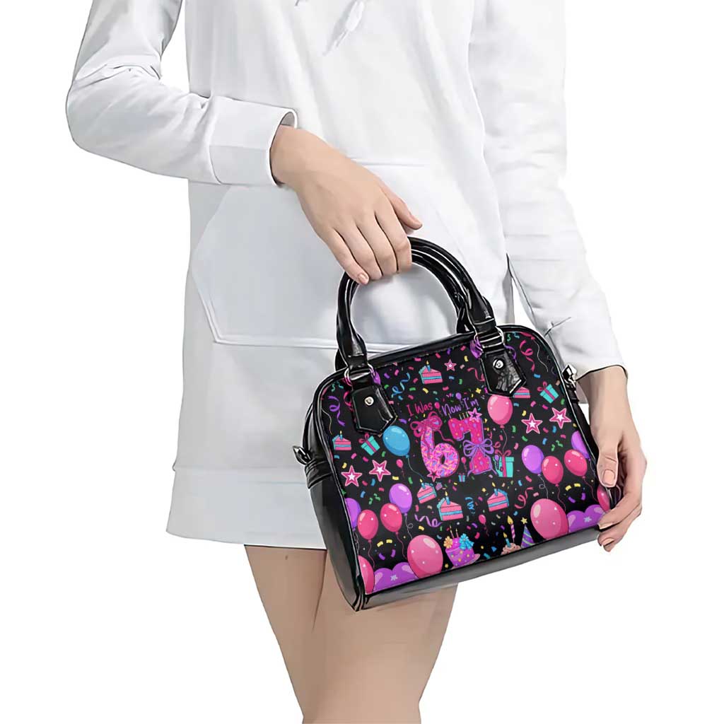 7th Birthday Girl Shoulder Handbag with Cake Balloons Confetti and I Was 6 Now I'm 7