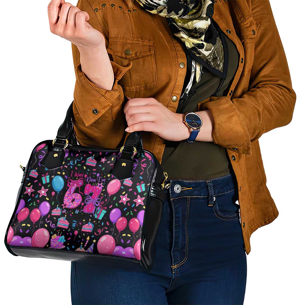 7th Birthday Girl Shoulder Handbag with Cake Balloons Confetti and I Was 6 Now I'm 7