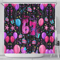 7th Birthday Girl Shower Curtain with Cake Balloons Confetti and I Was 6 Now I'm 7