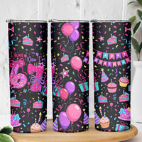 7th Birthday Girl Skinny Tumbler with Cake Balloons Confetti and I Was 6 Now I'm 7