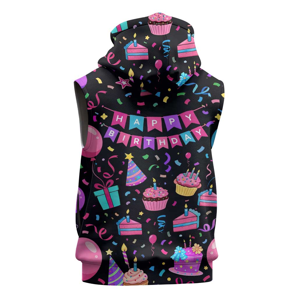 7th Birthday Girl Sleeveless Hoodie with Cake Balloons Confetti and I Was 6 Now I'm 7