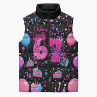7th Birthday Girl Sleeveless Puffer Jacket with Cake Balloons Confetti and I Was 6 Now I'm 7