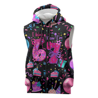 7th Birthday Girl Sleeveless Zip Hoodie with Cake Balloons Confetti and I Was 6 Now I'm 7