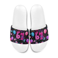 7th Birthday Girl Slide Sandals with Cake Balloons Confetti and I Was 6 Now I'm 7