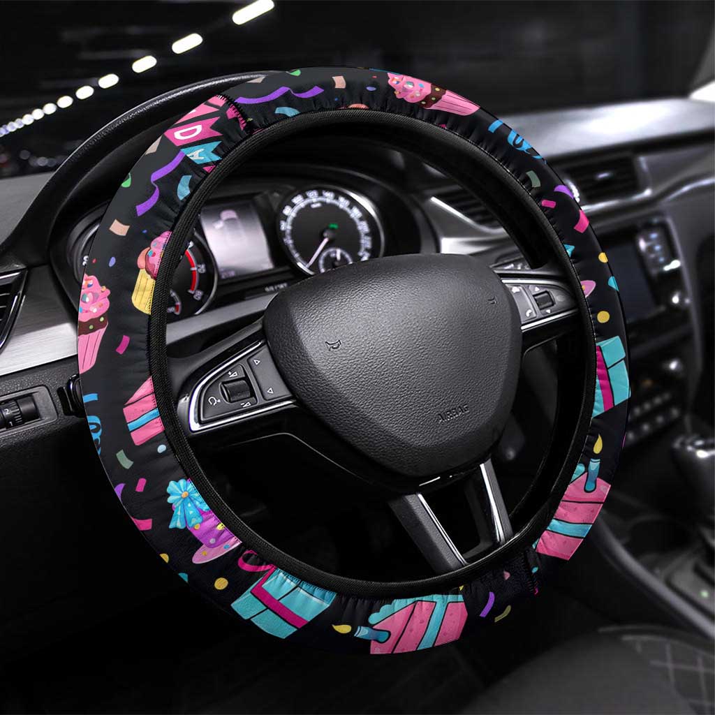 7th Birthday Girl Steering Wheel Cover with Cake Balloons Confetti and I Was 6 Now I'm 7