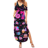 7th Birthday Girl Summer Maxi Dress with Cake Balloons Confetti and I Was 6 Now I'm 7