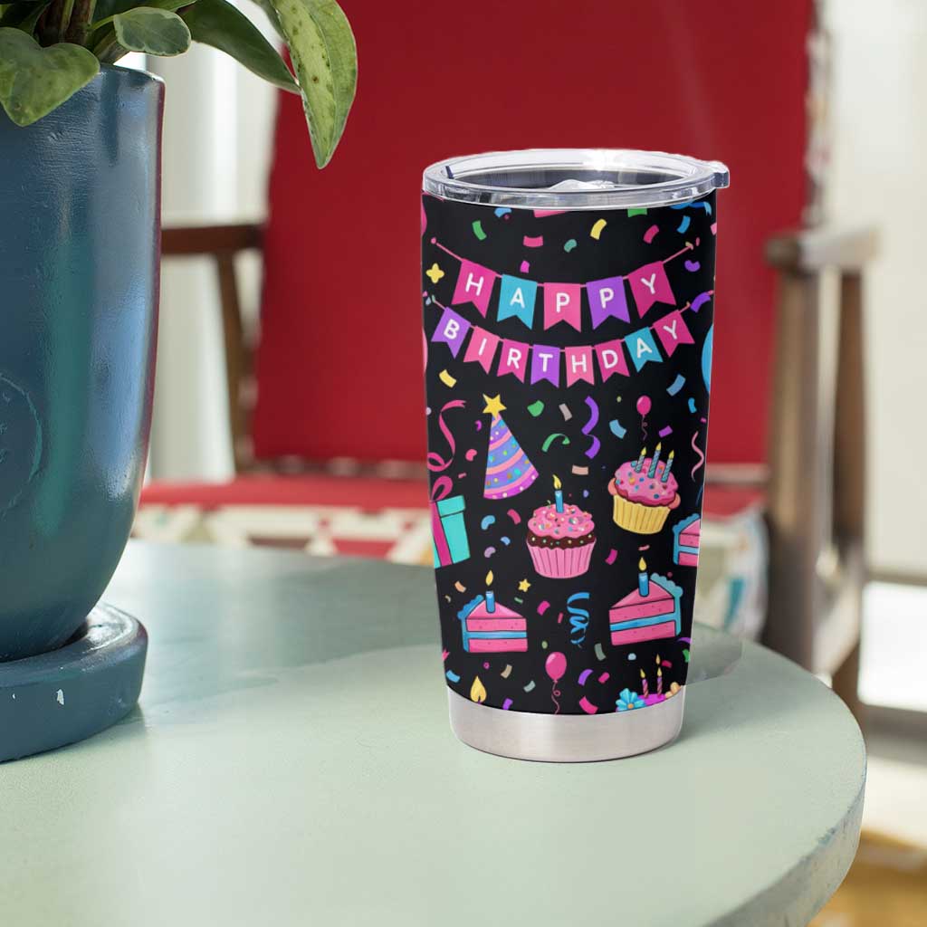 7th Birthday Girl Tumbler Cup with Cake Balloons Confetti and I Was 6 Now I'm 7