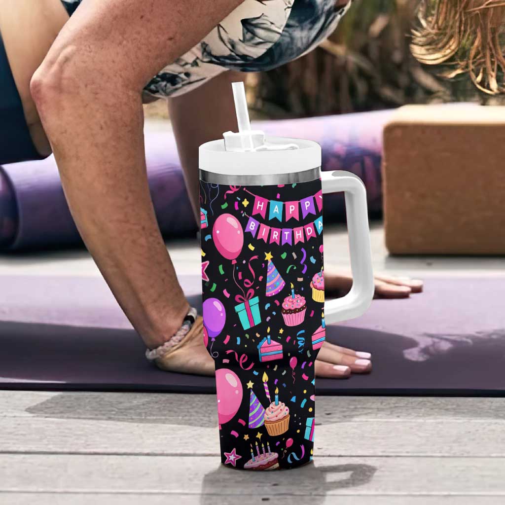 7th Birthday Girl Tumbler With Handle with Cake Balloons Confetti and I Was 6 Now I'm 7
