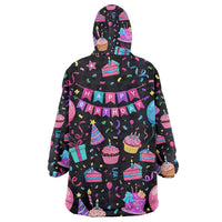 7th Birthday Girl Wearable Blanket Hoodie with Cake Balloons Confetti and I Was 6 Now I'm 7
