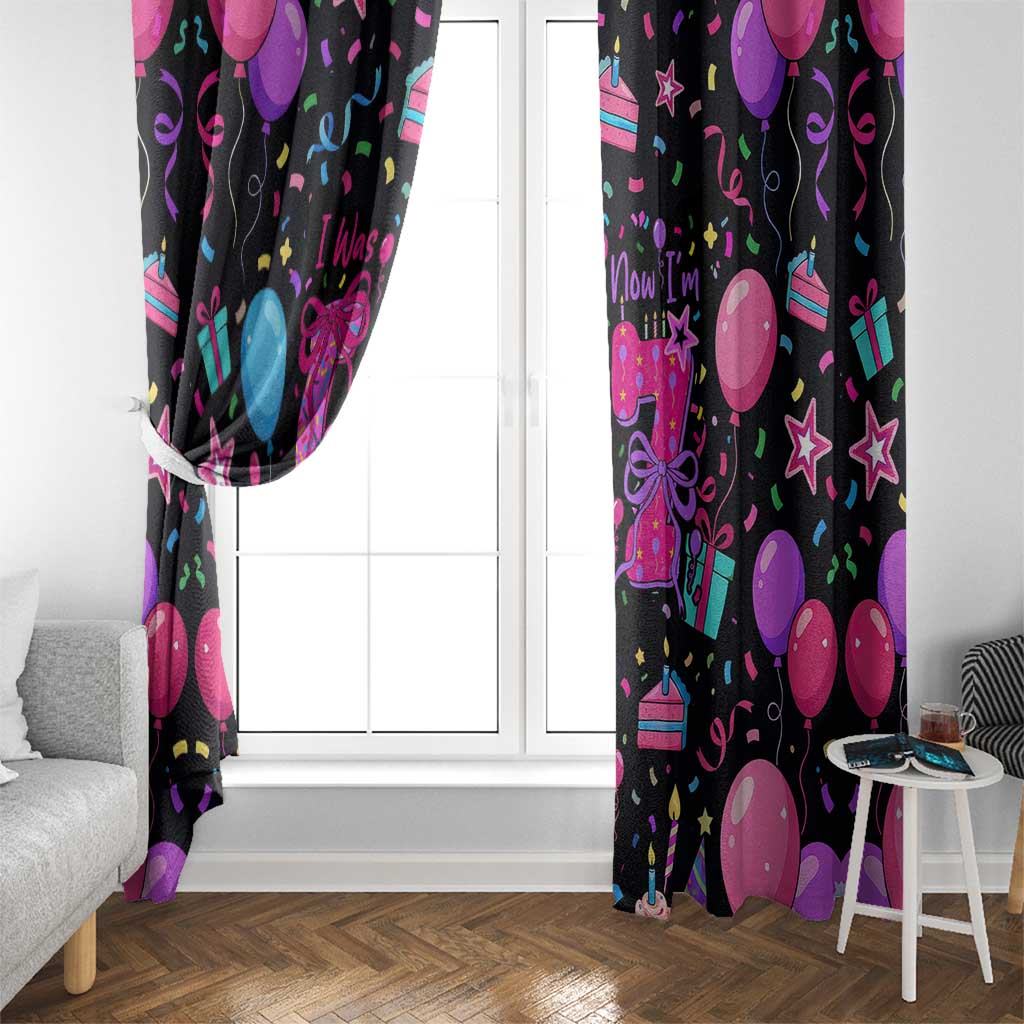 7th Birthday Girl Window Curtain with Cake Balloons Confetti and I Was 6 Now I'm 7