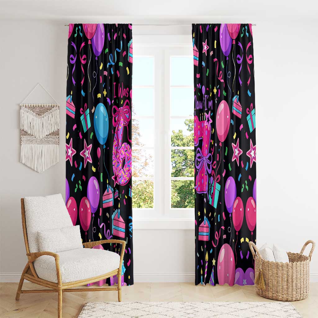 7th Birthday Girl Window Curtain with Cake Balloons Confetti and I Was 6 Now I'm 7