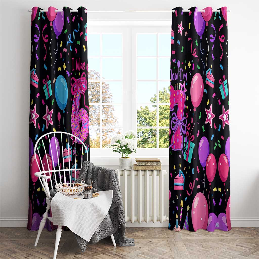 7th Birthday Girl Window Curtain with Cake Balloons Confetti and I Was 6 Now I'm 7