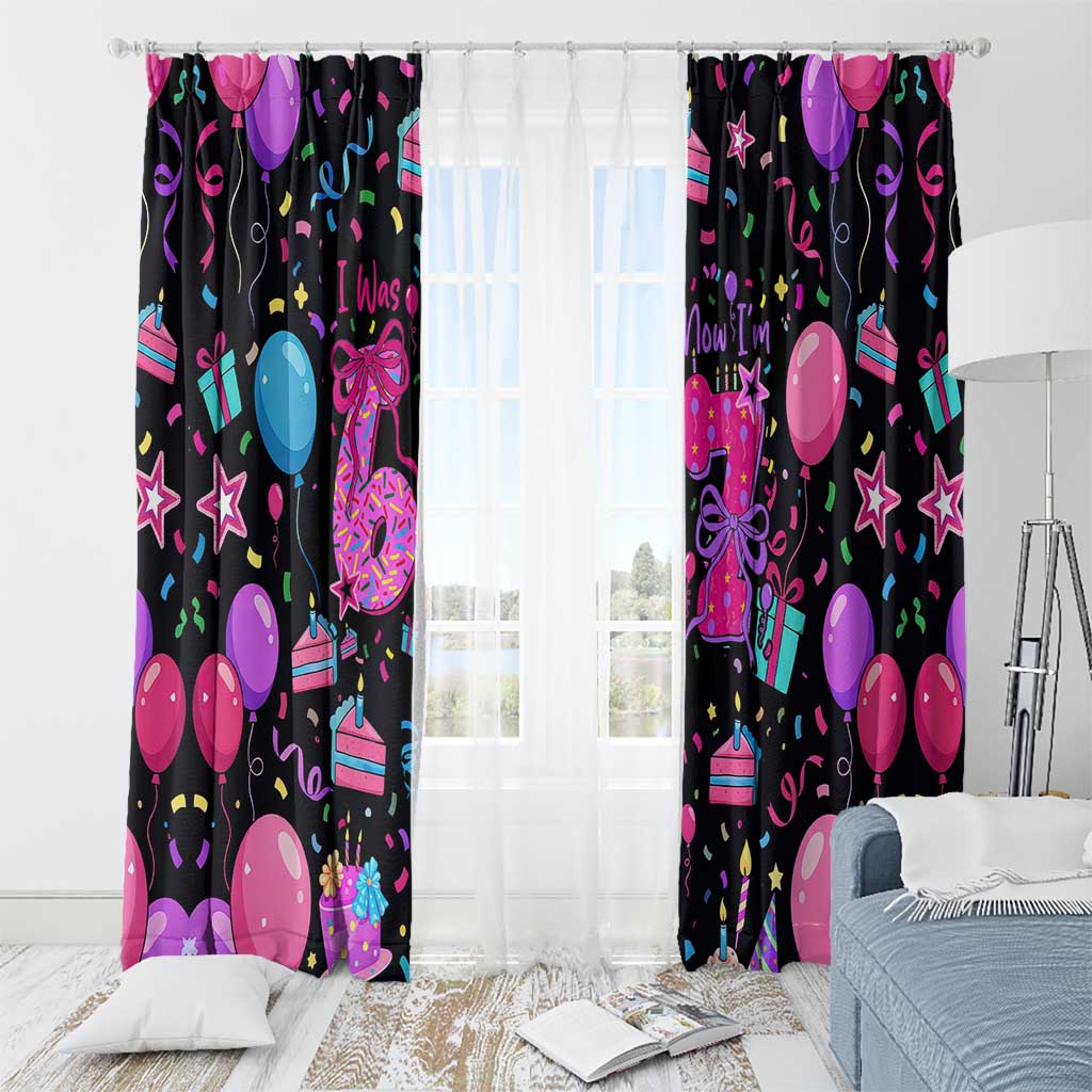 7th Birthday Girl Window Curtain with Cake Balloons Confetti and I Was 6 Now I'm 7