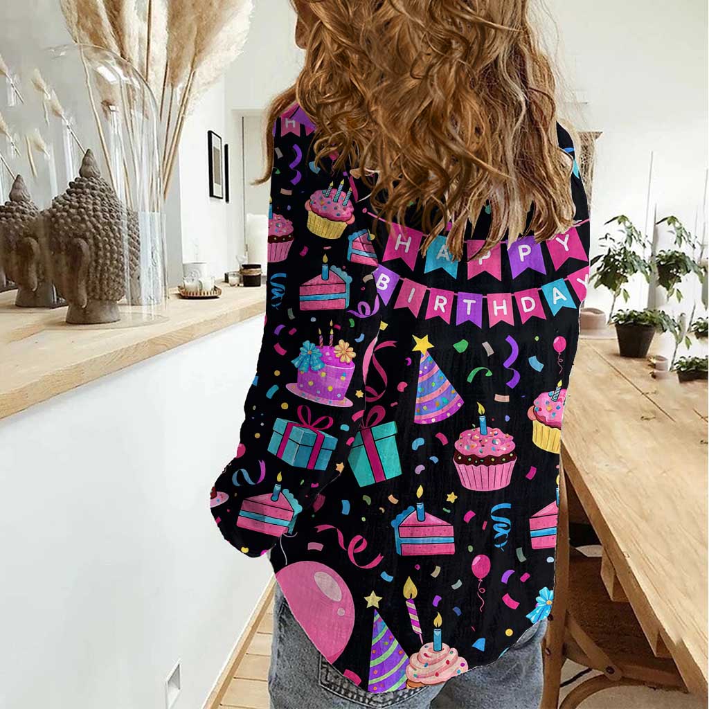 7th Birthday Girl Women Casual Shirt with Cake Balloons Confetti and I Was 6 Now I'm 7