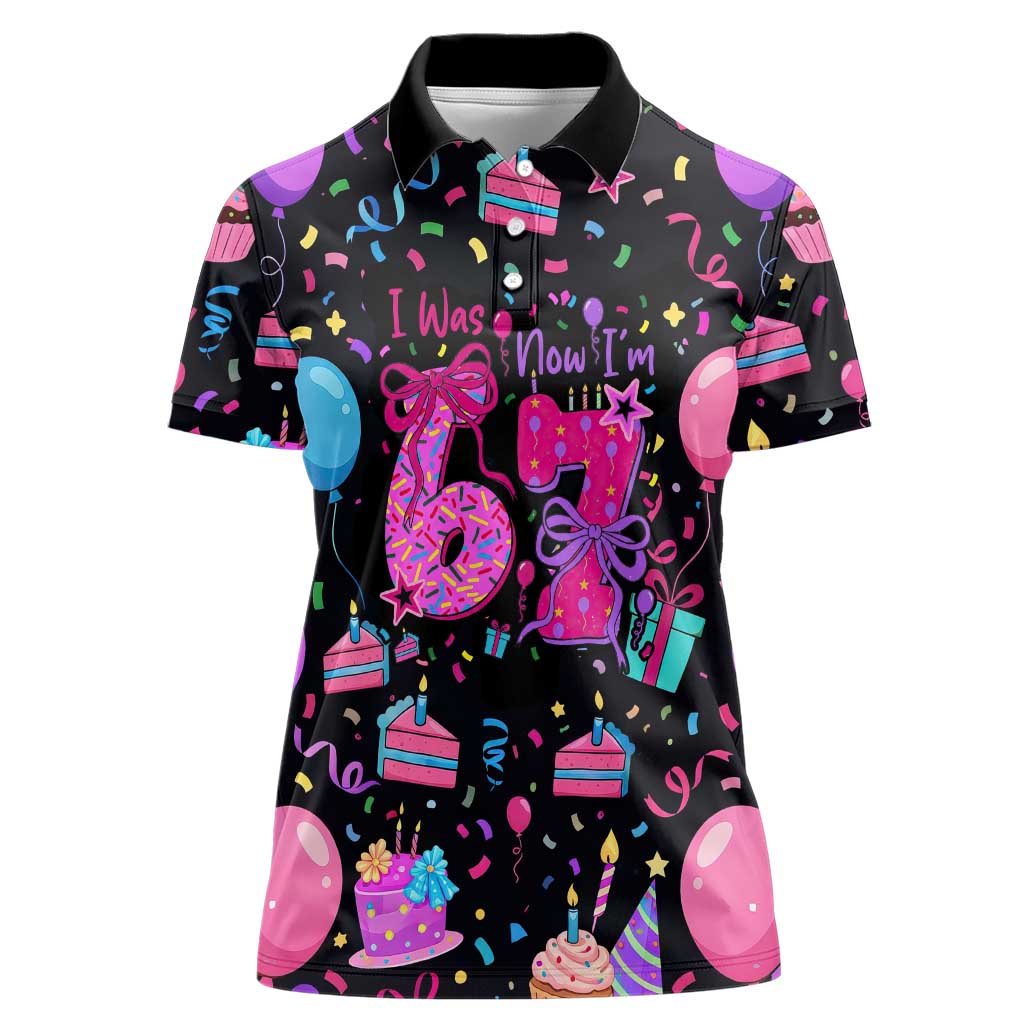 7th Birthday Girl Women Polo Shirt with Cake Balloons Confetti and I Was 6 Now I'm 7