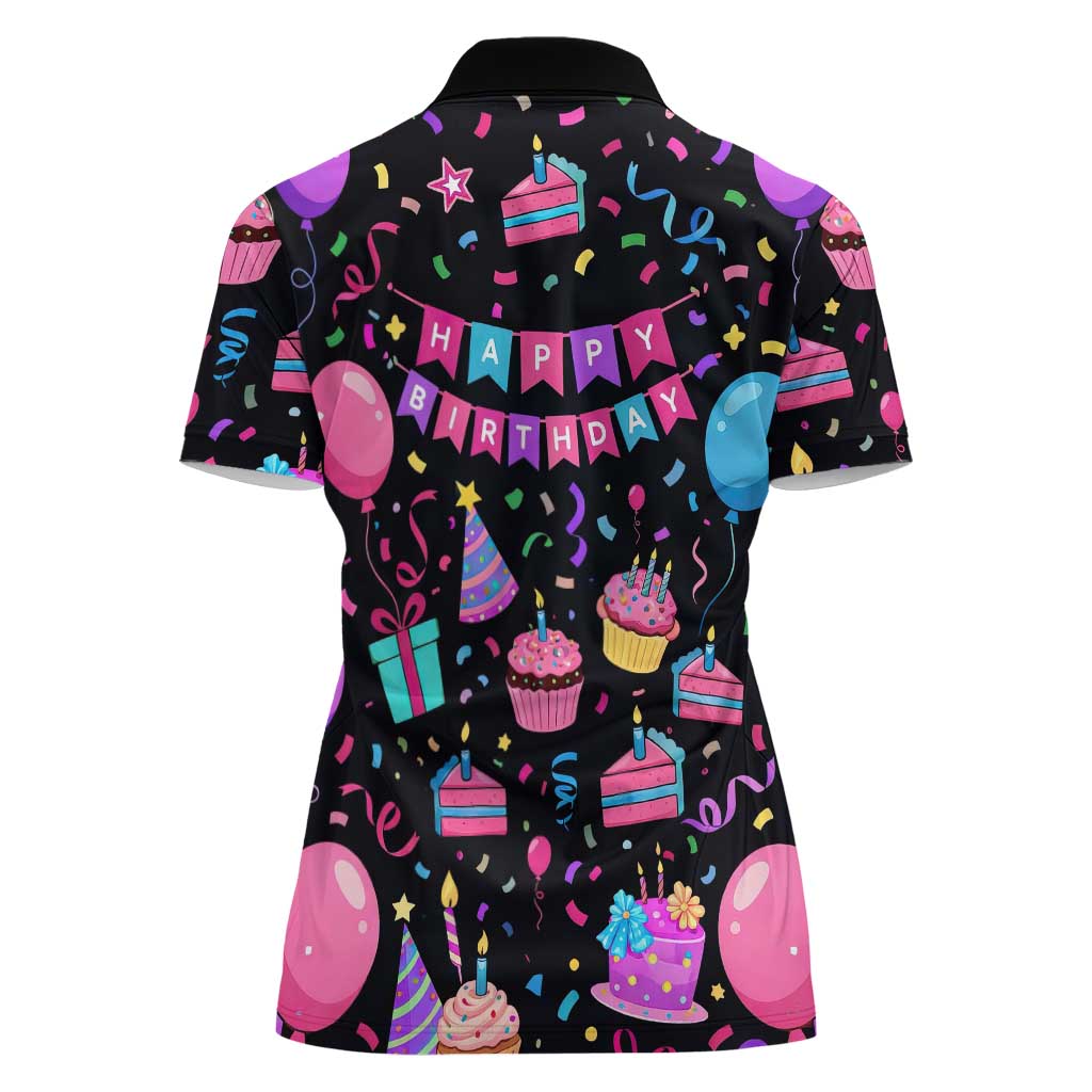 7th Birthday Girl Women Polo Shirt with Cake Balloons Confetti and I Was 6 Now I'm 7