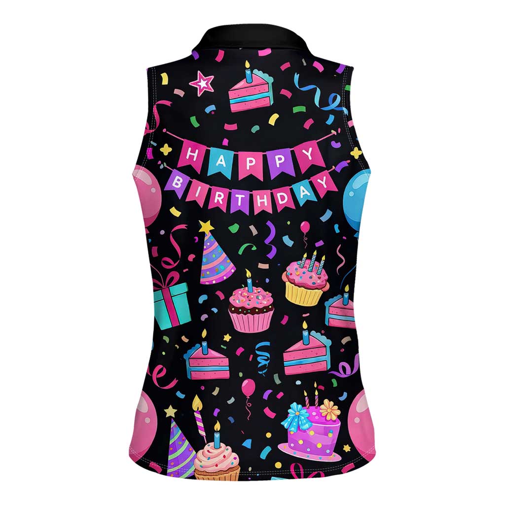 7th Birthday Girl Women Sleeveless Polo Shirt with Cake Balloons Confetti and I Was 6 Now I'm 7