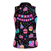 7th Birthday Girl Women Sleeveless Polo Shirt with Cake Balloons Confetti and I Was 6 Now I'm 7