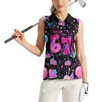 7th Birthday Girl Women Sleeveless Polo Shirt with Cake Balloons Confetti and I Was 6 Now I'm 7