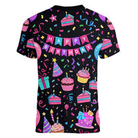 7th Birthday Girl Women V-Neck T-Shirt with Cake Balloons Confetti and I Was 6 Now I'm 7