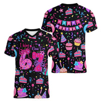 7th Birthday Girl Women V-Neck T-Shirt with Cake Balloons Confetti and I Was 6 Now I'm 7