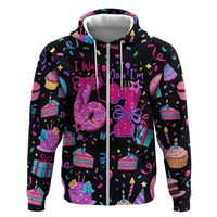 7th Birthday Girl Zip Hoodie with Cake Balloons Confetti and I Was 6 Now I'm 7