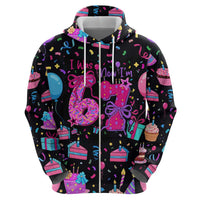 7th Birthday Girl Zip Hoodie with Cake Balloons Confetti and I Was 6 Now I'm 7