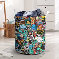 Happy Doodle Monsters Sticker Bomb Laundry Basket Funny Graffiti Style Cartoon