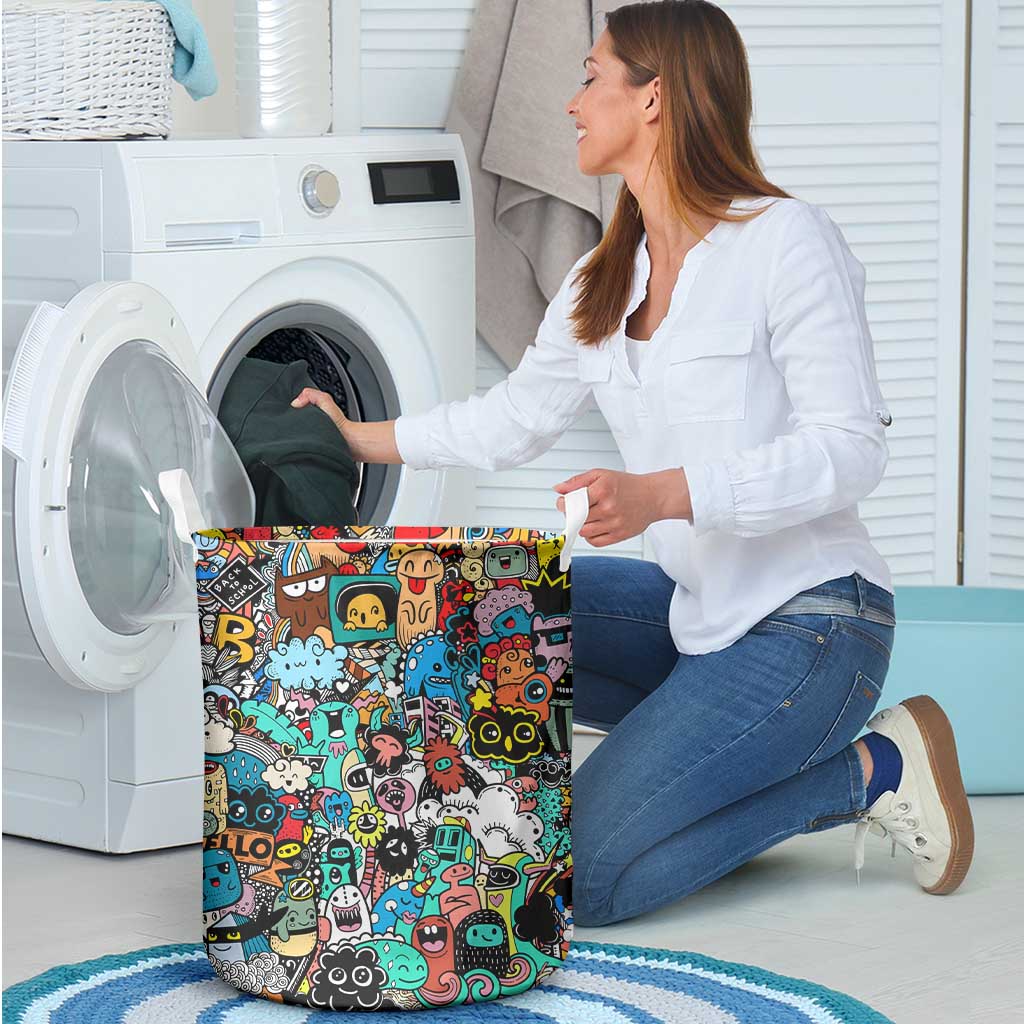 Happy Doodle Monsters Sticker Bomb Laundry Basket Funny Graffiti Style Cartoon