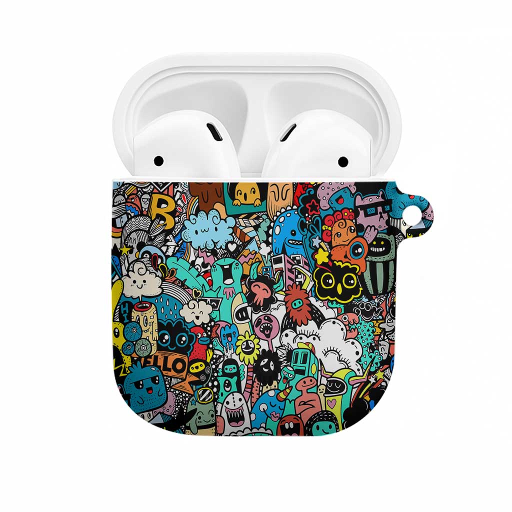 Happy Doodle Monsters Sticker Bomb AirPods Case Funny Graffiti Style Cartoon