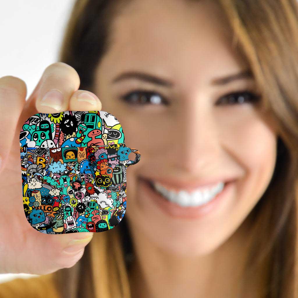 Happy Doodle Monsters Sticker Bomb AirPods Case Funny Graffiti Style Cartoon